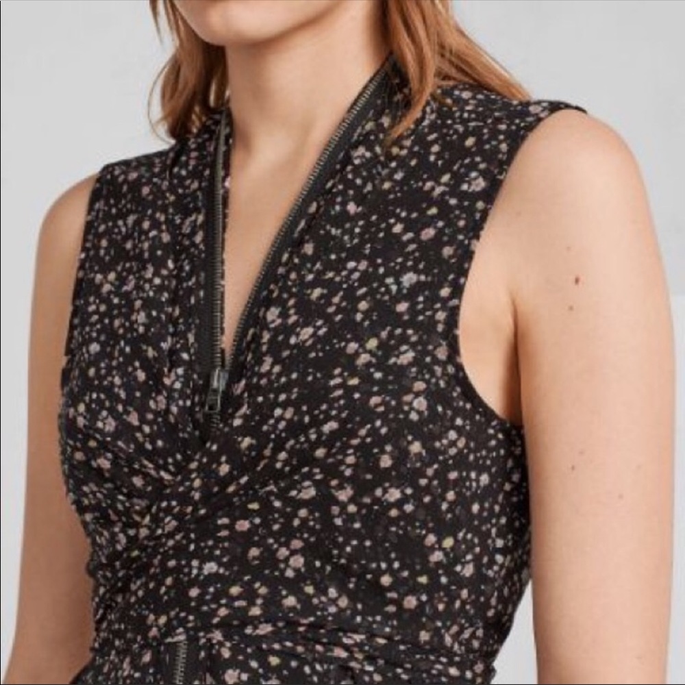 All Saints Jayda Dress— Black Floral Zip-Front Dress with Pink & Blue Accents - Picture 2 of 9